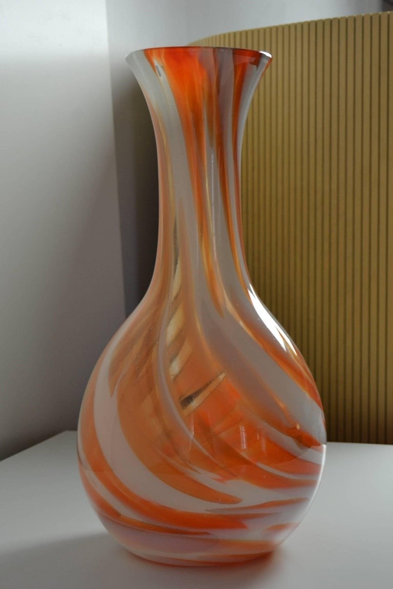 1970s orange white marbled murano glass floor vase carlo 2