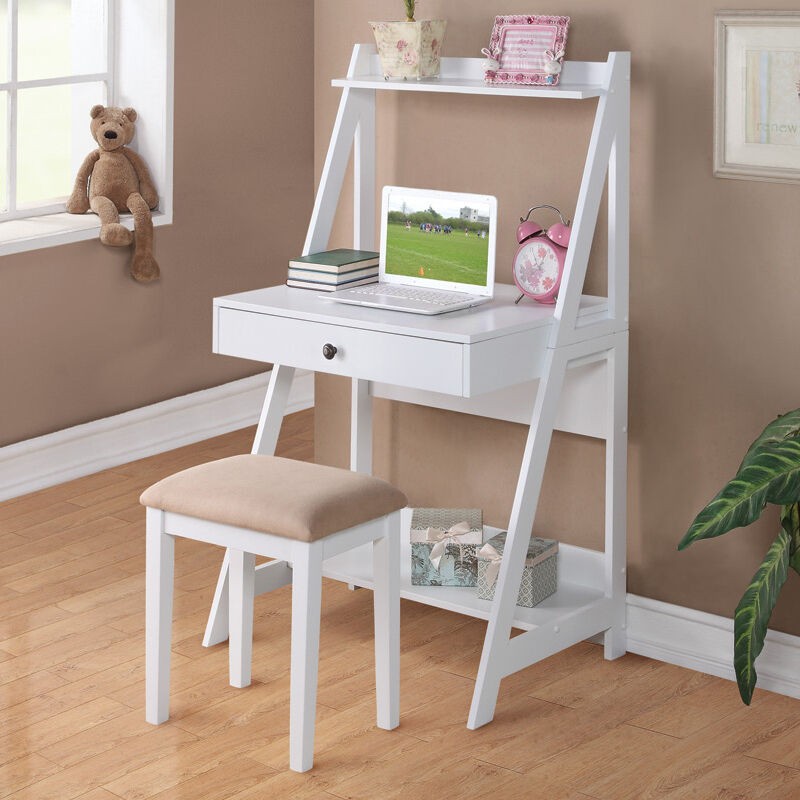 2 pc white student small writing desk and stool w