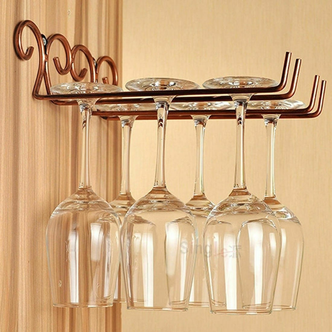 2 rows glass hanger wall mounted wine glass storage rack