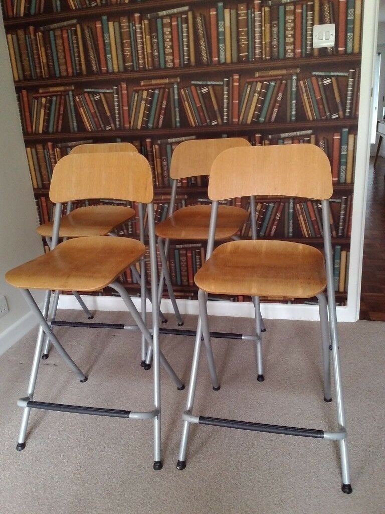 4 ikea franklin wooden birch folding bar stools with foot