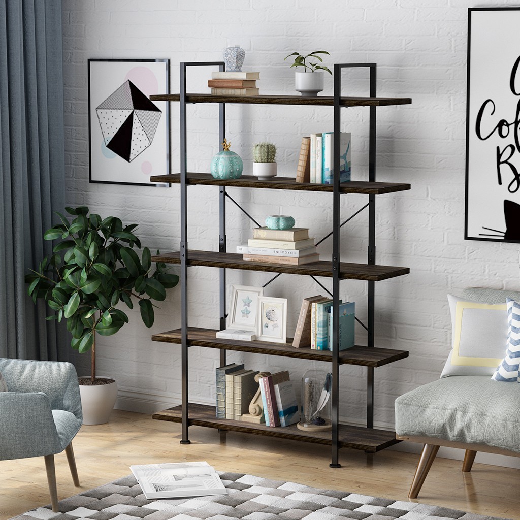 4 shelf industrial bookshelf open etagere bookcase with