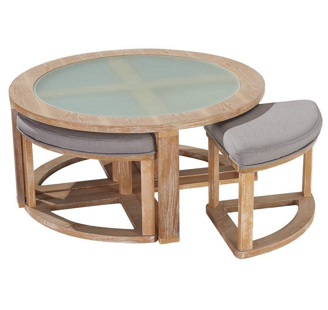 40 round coffee table with 4 nesting stools