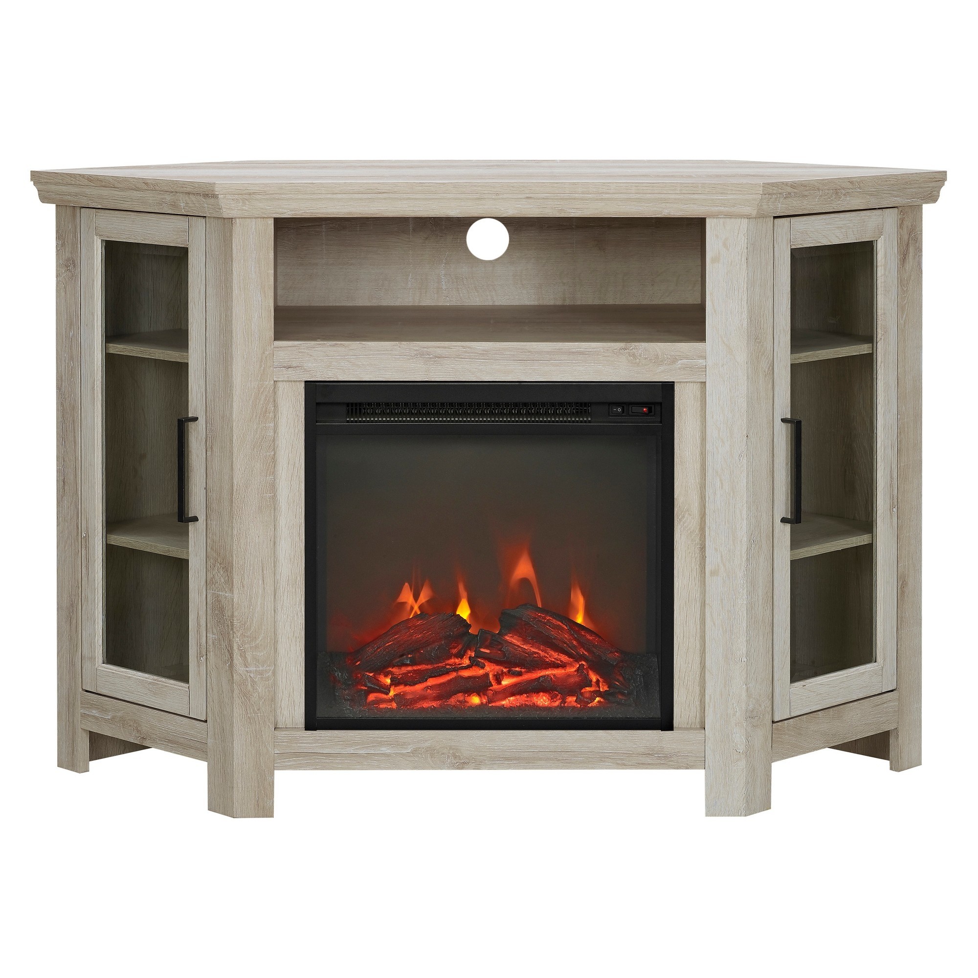 48 wood corner fireplace media tv stand console white