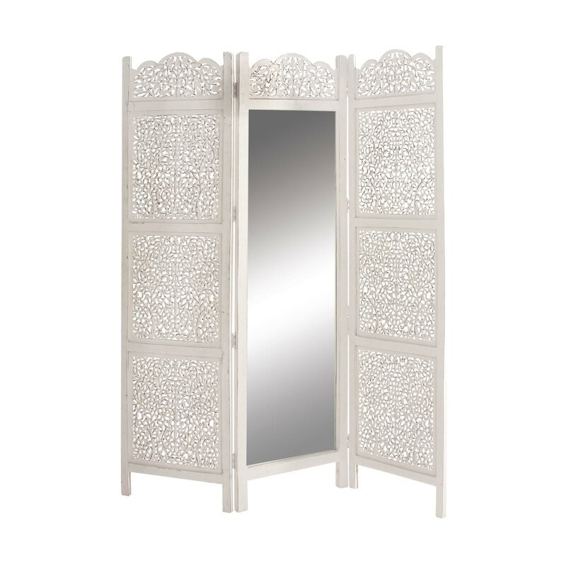 72 x 60 wood mirror 3 panel room divider birch