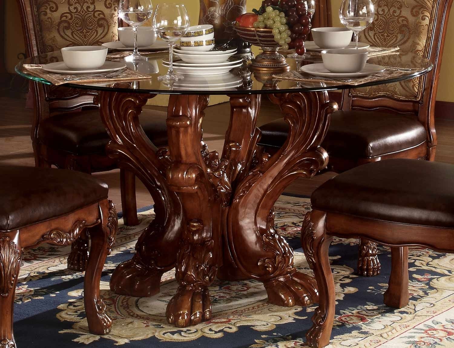 Acme dresden dining table with single pedestal cherry