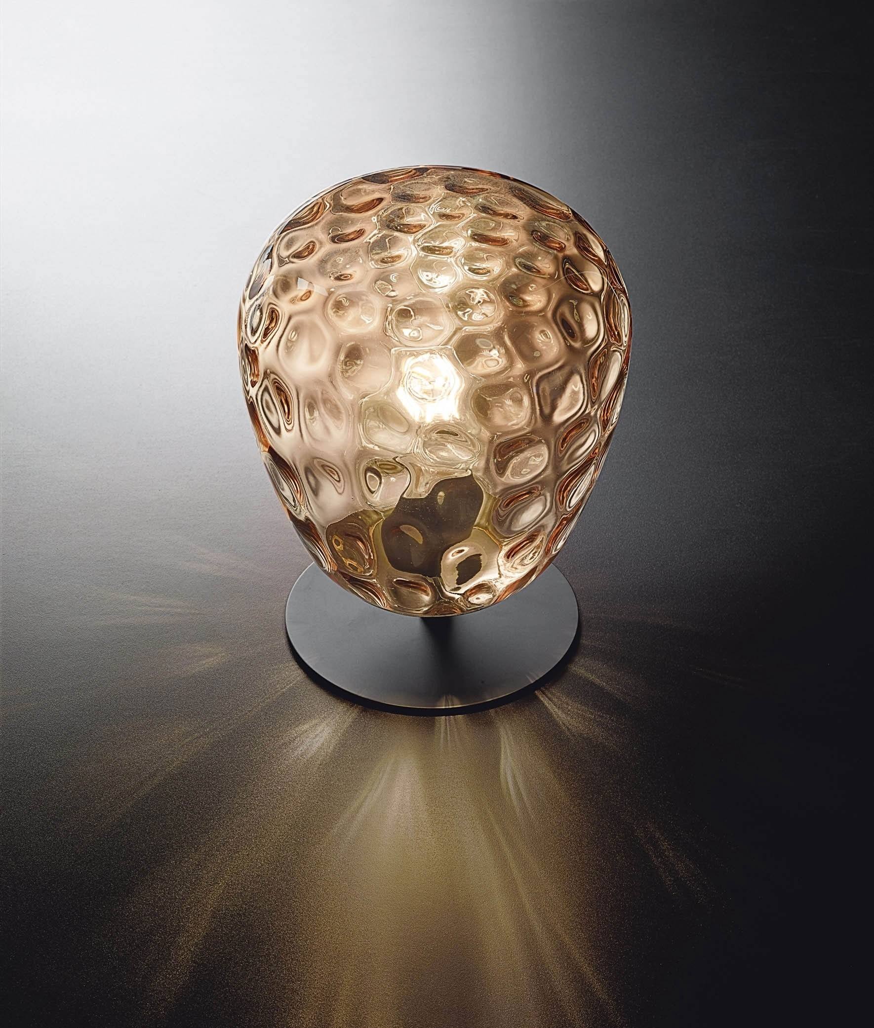 Amber blown glass table lamp built in switch