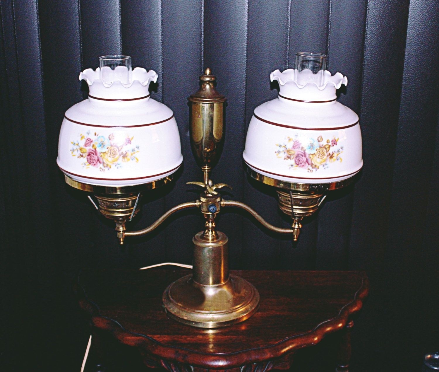 Antique brass lamp double globes hurricane table lamp