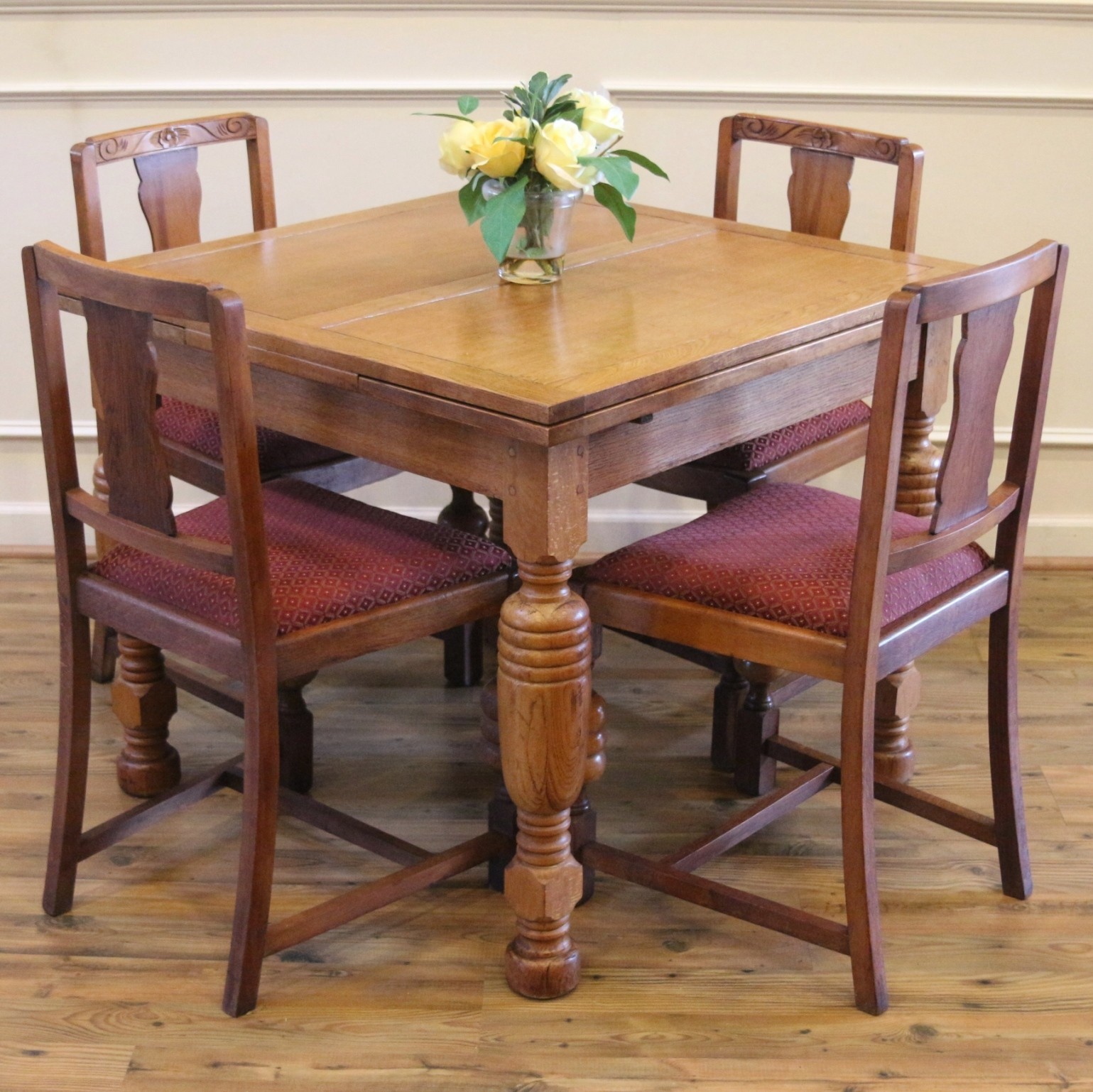 Antique english oak pub table and 4 chairs dining set