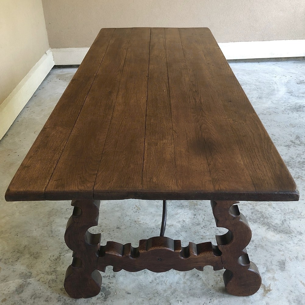 Antique spanish dining table with wrought iron