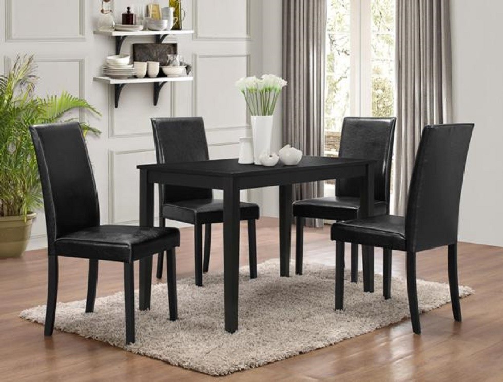 Black 5pc dining room table w 4 side pu chairs