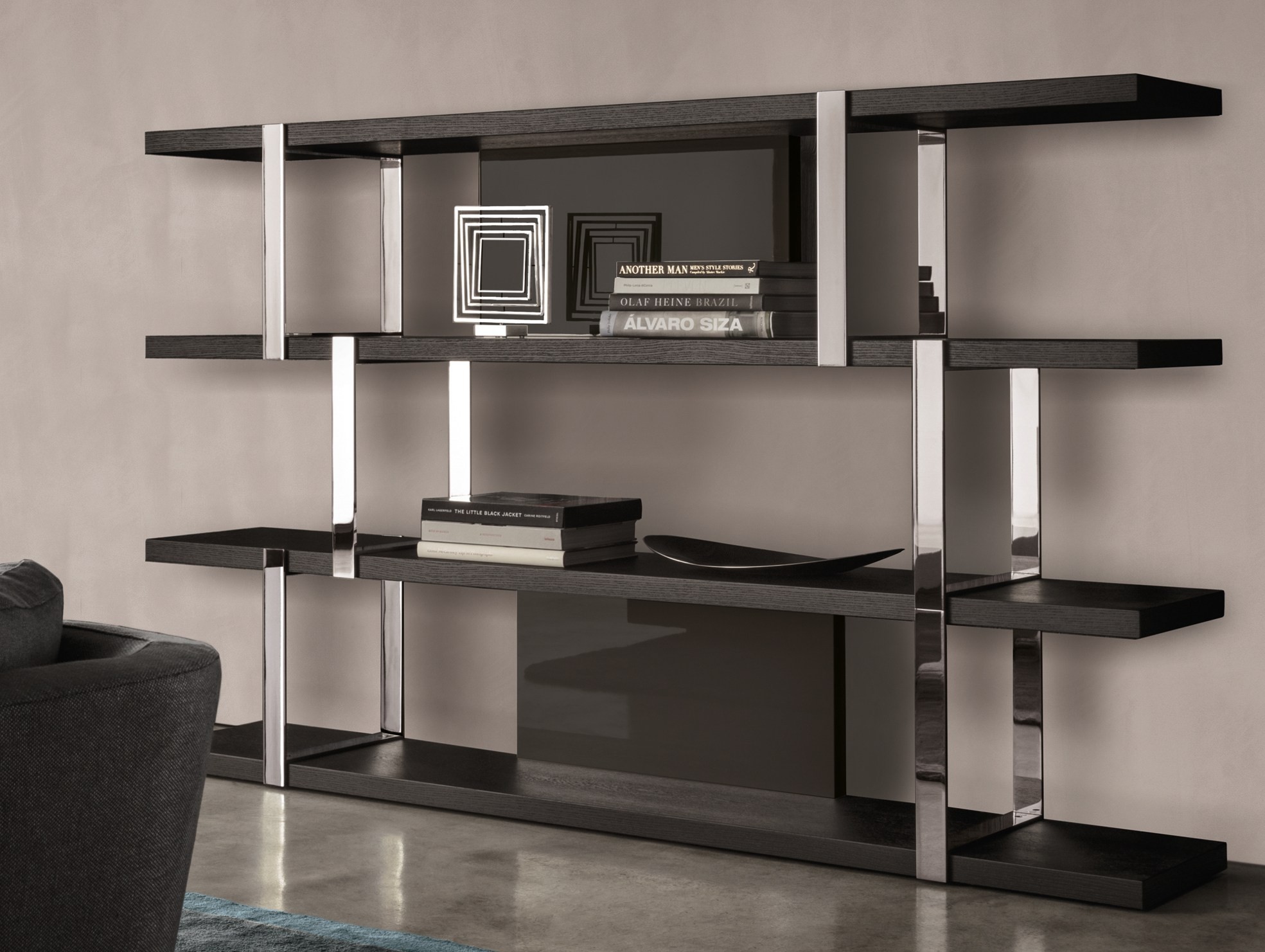 Bookcase dalton chrome by minotti design rodolfo dordoni