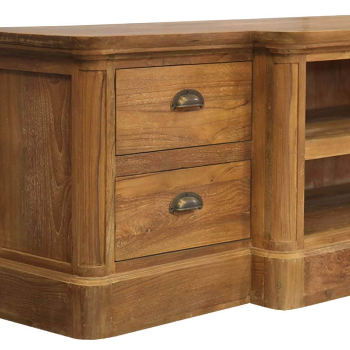 Bovey modern teak wood open shelf 4 drawer tv stand