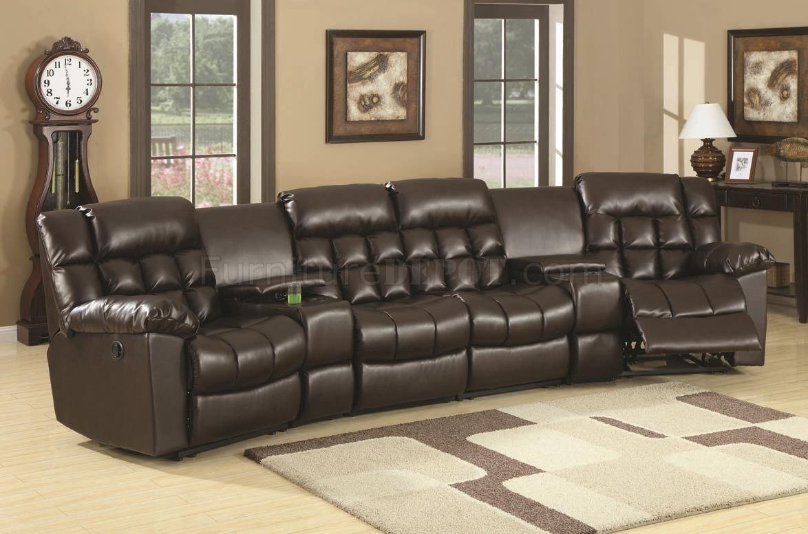 Brown bonded leather modern reclining sectional sofa