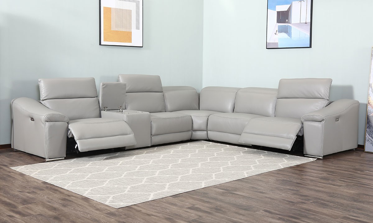 Contemporary 6 piece power reclining sectional grey the