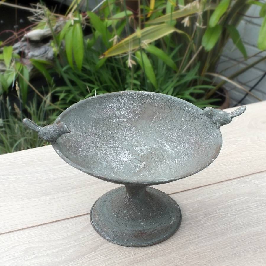 Distressed metal bird bath by magpie living