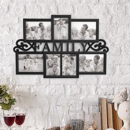Family collage picture frame with 7 openings for three 4x6