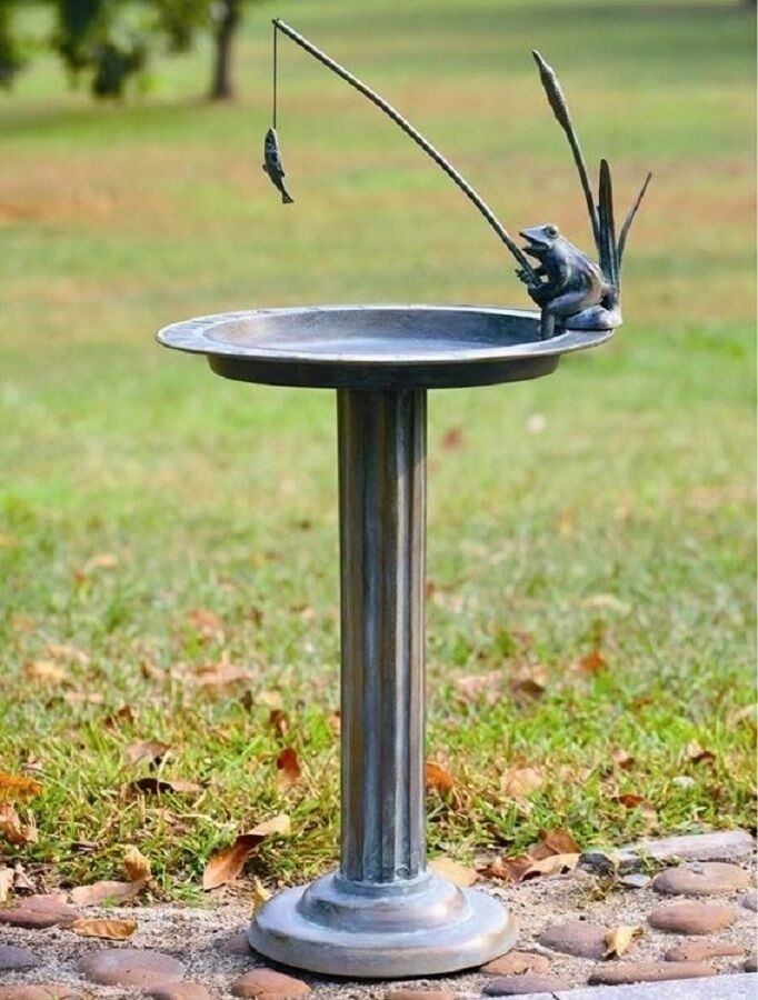 Fishing frog sundial bird bath whimsical garden metal