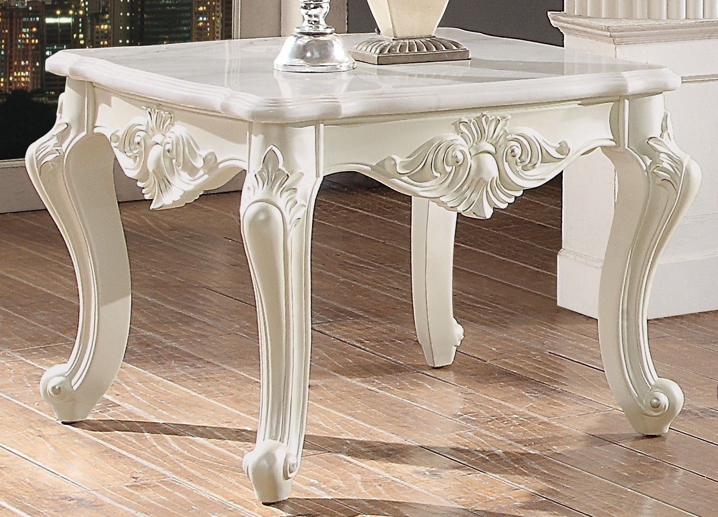 Fontenille traditional ivory marble top end table in