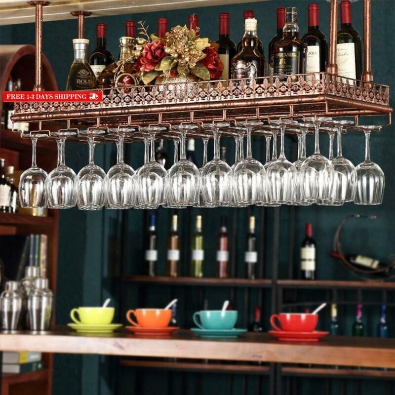 Furvokia industrial vintage wine glass hanging rack bar