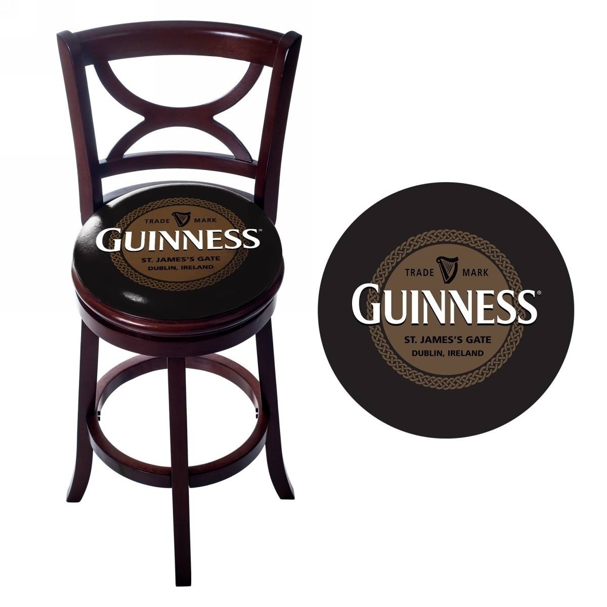 Guinness swivel wood bar stool with back knotwork 2