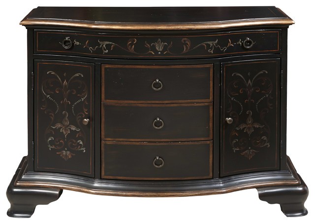 Hand painted aged black accent chest traditional