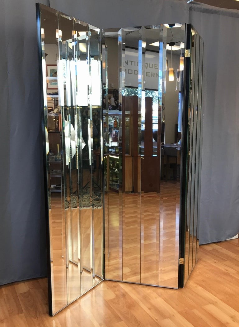 Henredon three panel beveled mirror room divider for sale 4