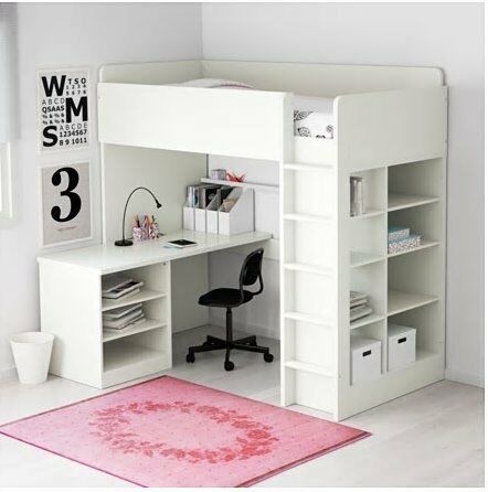 Ikea stuva loft bed with desk drawers and shelves in