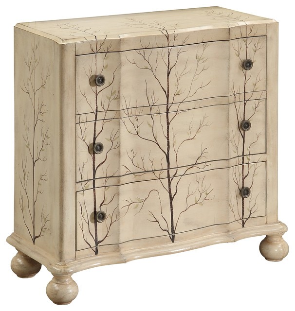 Ivory hand painted tree three drawer chest mediterranean