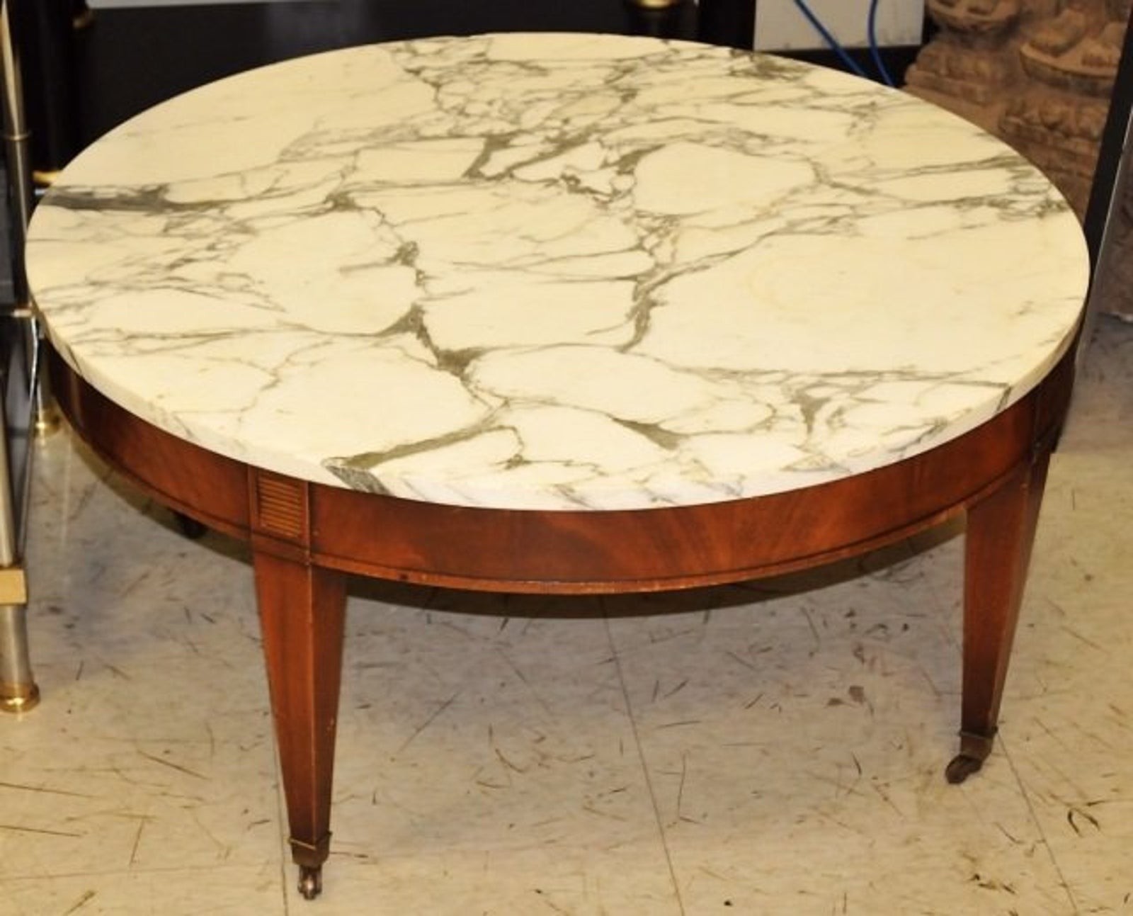 Jansen round white marble top coffee table