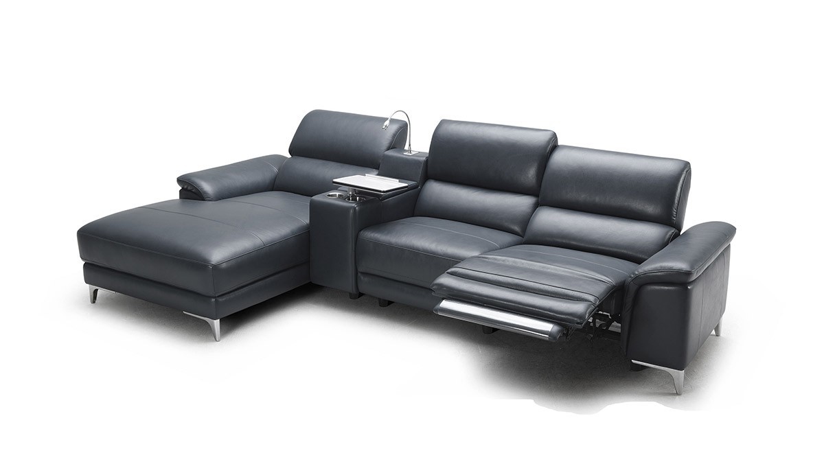 Juniper modern full leather sectional sofa w recliner