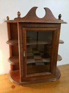 Large vintage wood curio cabinet tabletop wall mounted