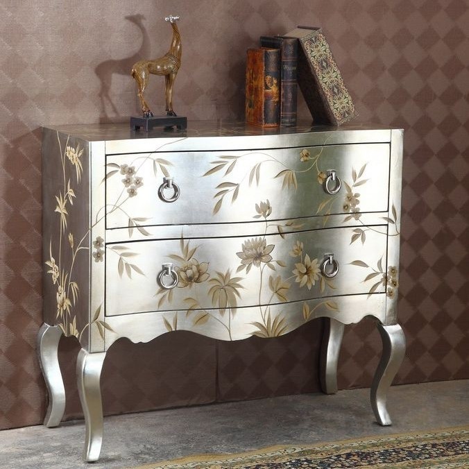 Luxury stylish silver accent cabinet with storage hand
