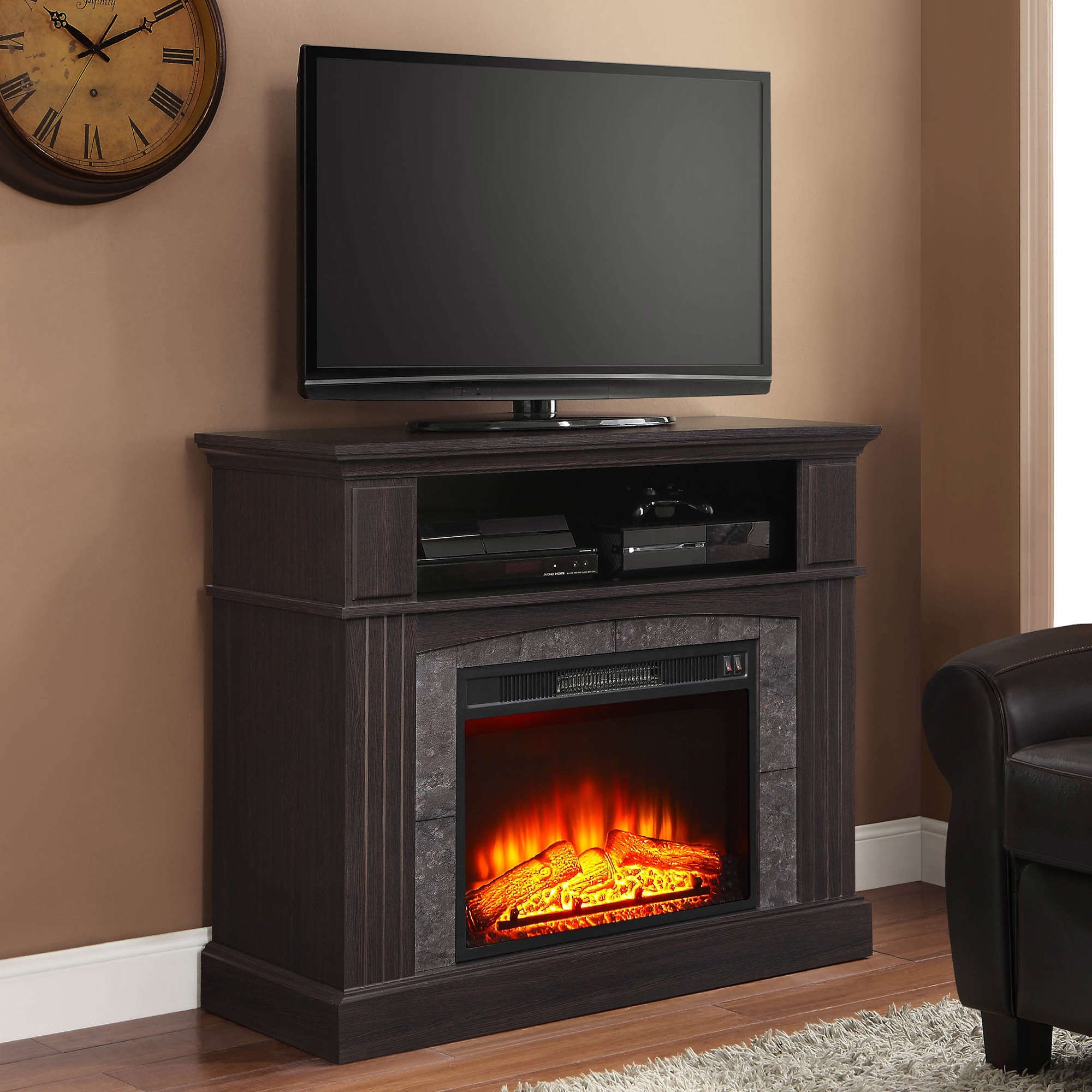 Media fireplace tv stand electric with storage for 50 inch