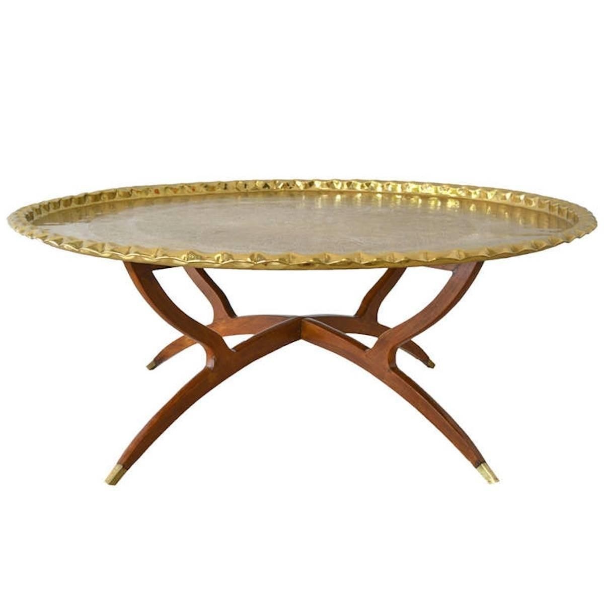 Mid century round brass tray top coffee table for sale