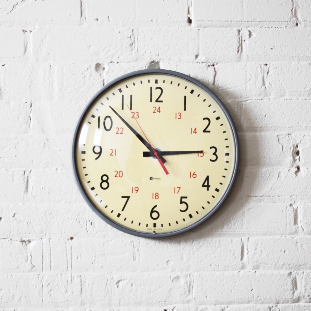 Military time clock school wall clock simplex gray metal