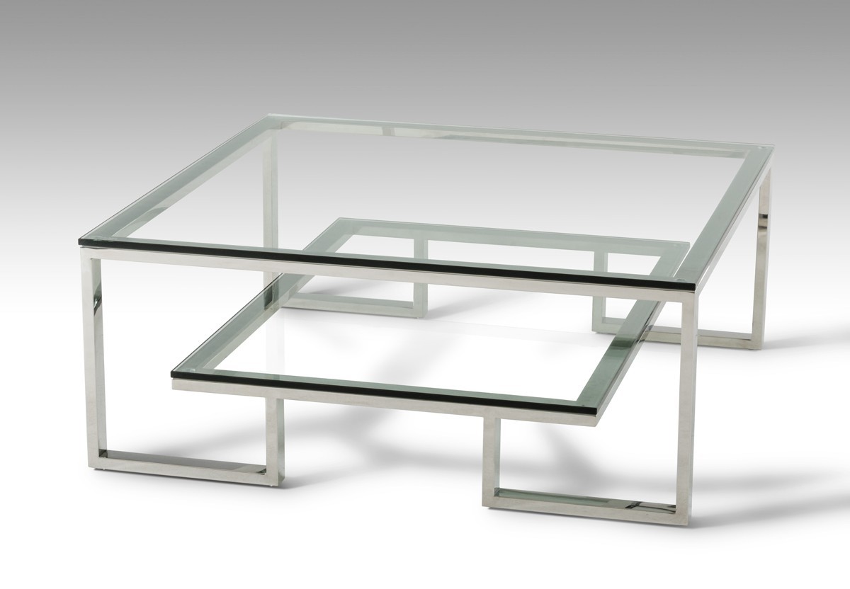 Modern tampered glass and chrome base coffee table san