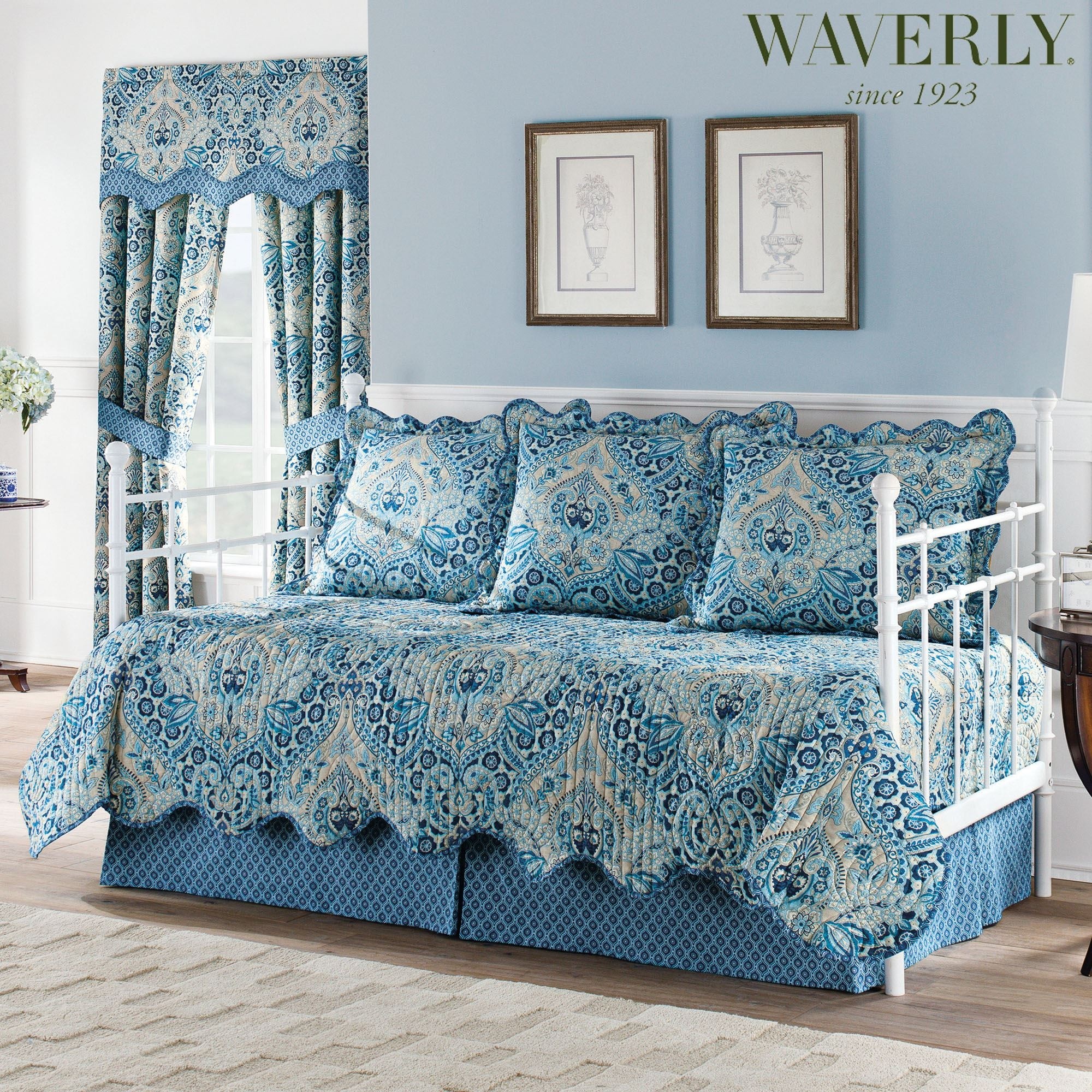 Moonlit shadows reversible quilted blue daybed bedding set 1