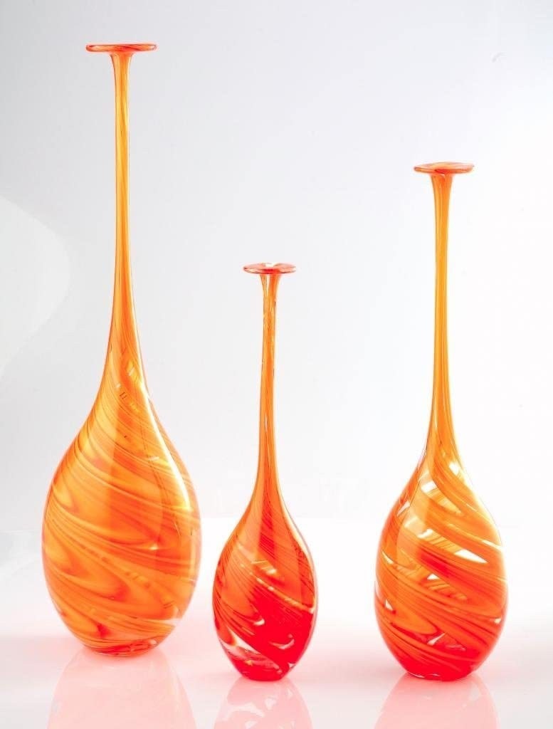 New 19 hand blown art glass teardrop vase orange floor