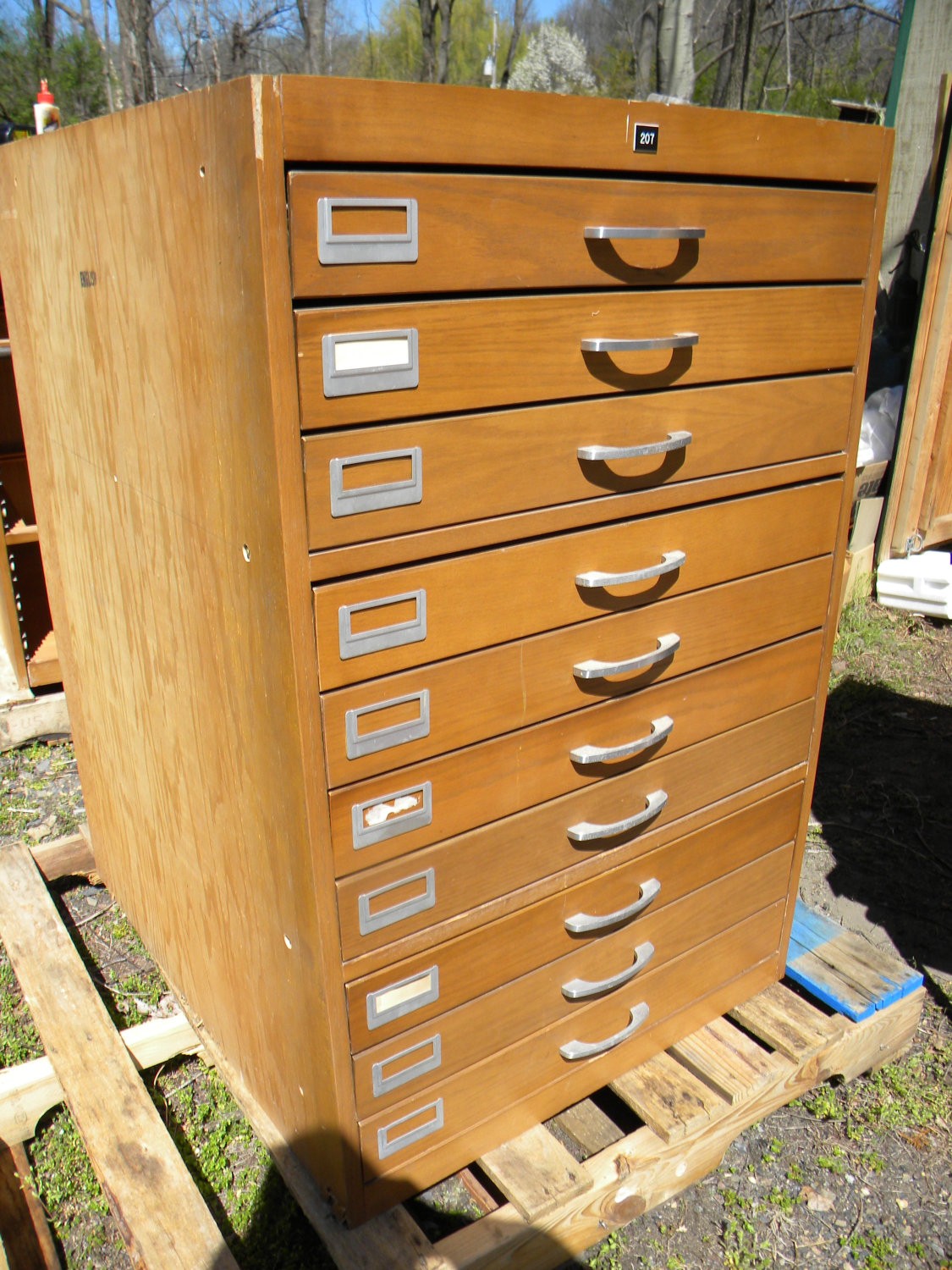 Nice vintage 70s 10 drawer wood storage cabinet perfect