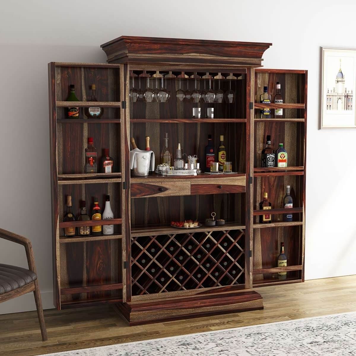 Ohio rustic solid wood tall wine bar cabinet 1