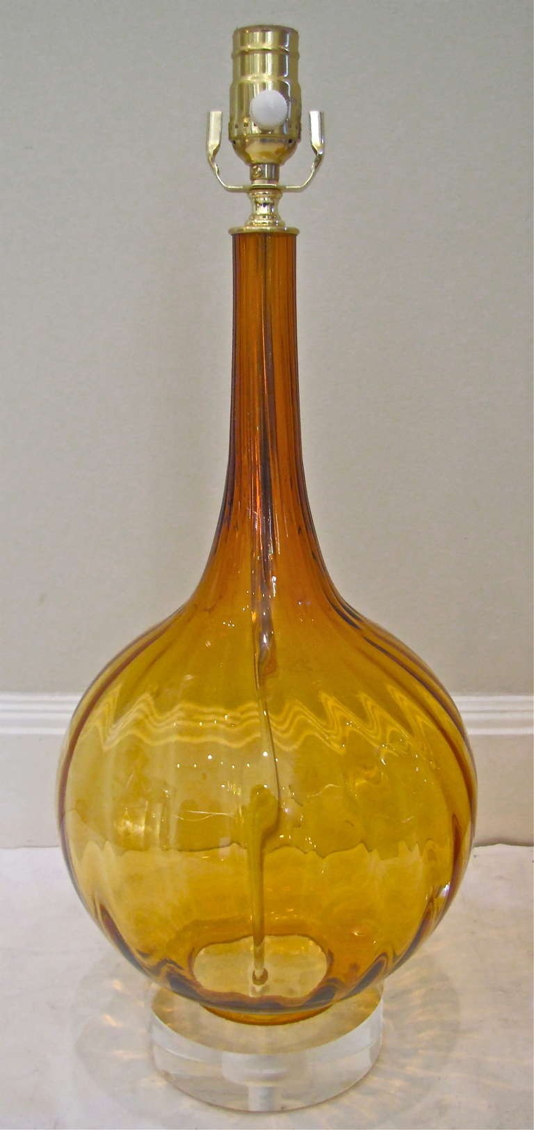 Pair murano italian amber glass table lamps at 1stdibs