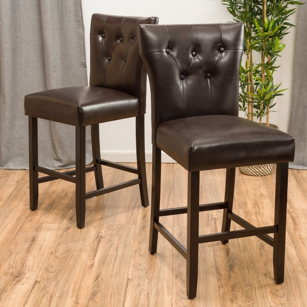 Pierre 27 inch brown leather counter stool set of 2