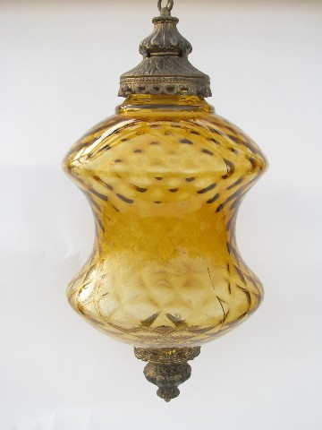 Retro vintage curvy swag lamp groovy 60s amber glass