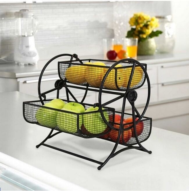 Rotating fruit basket rack holder kitchen tier storage