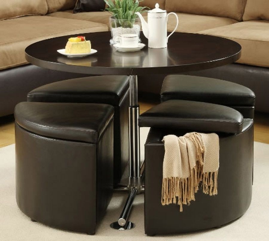 Round coffee table with storage stools multipurpose