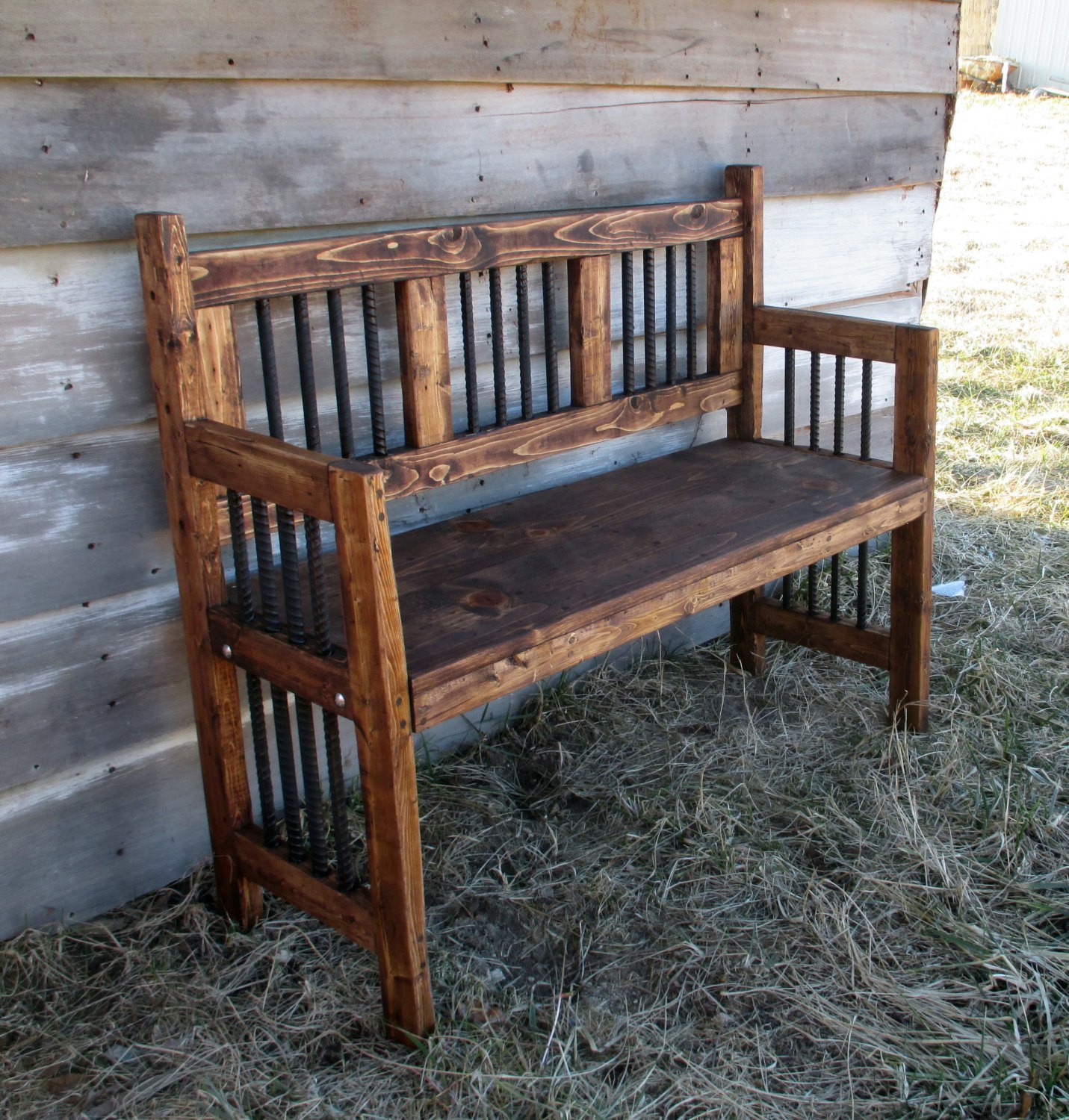 Rustic industrial furniture reclamed wood bench for indoor