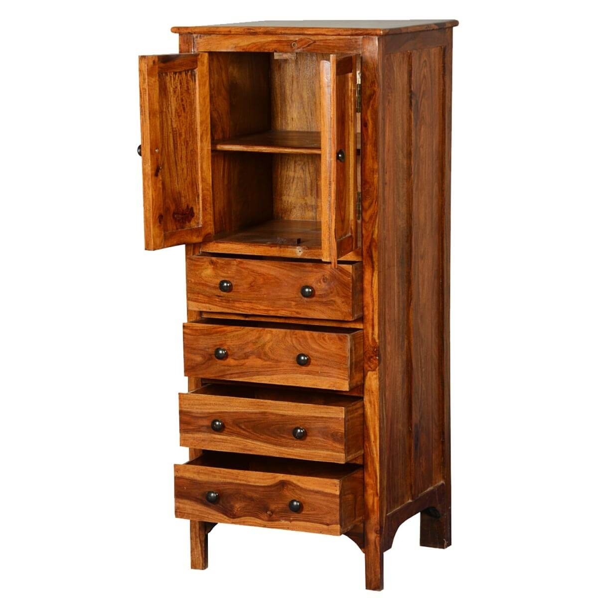 Rustic solid wood 56 tall storage cabinet w 4 drawers