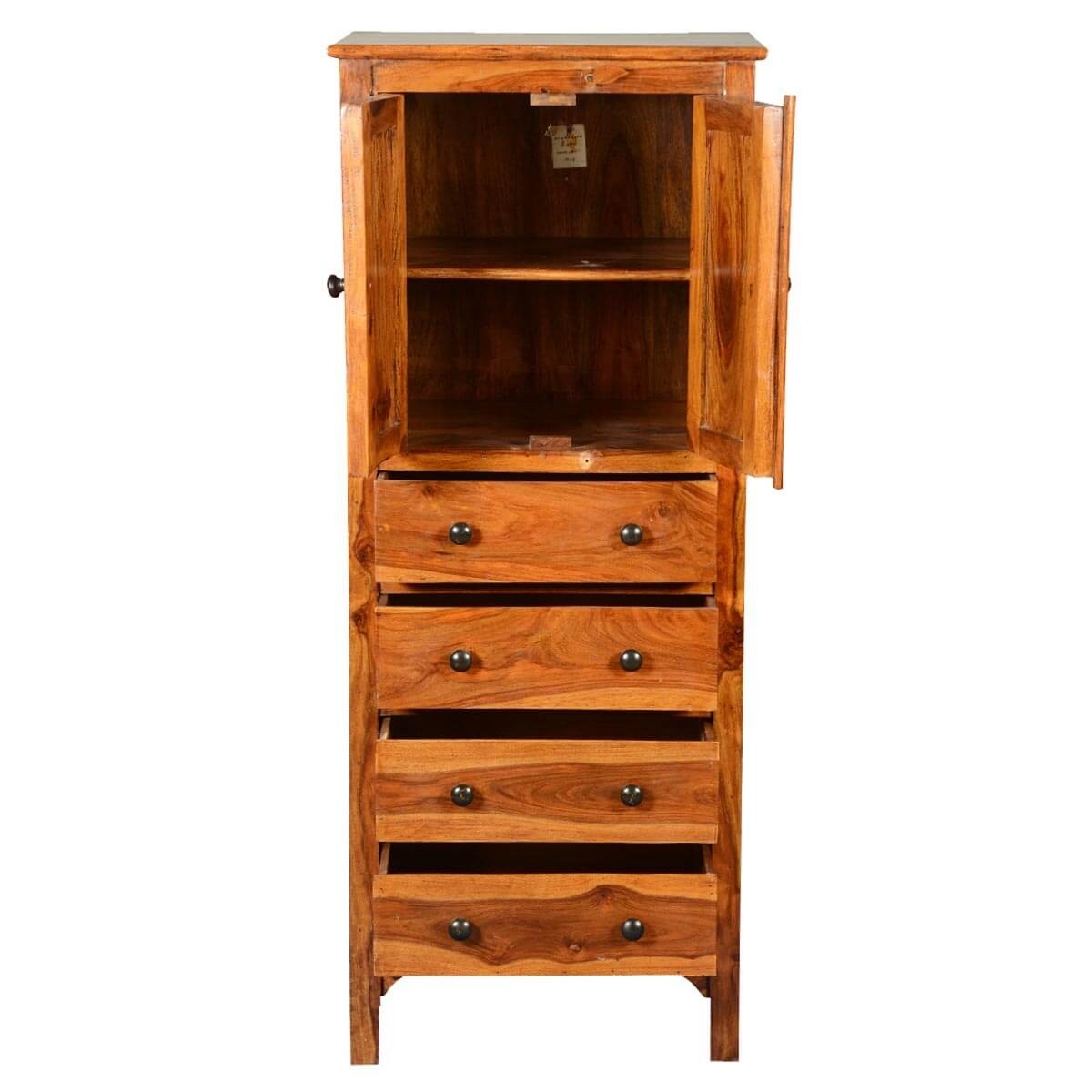 Rustic solid wood 56 tall storage cabinet w 4 drawers