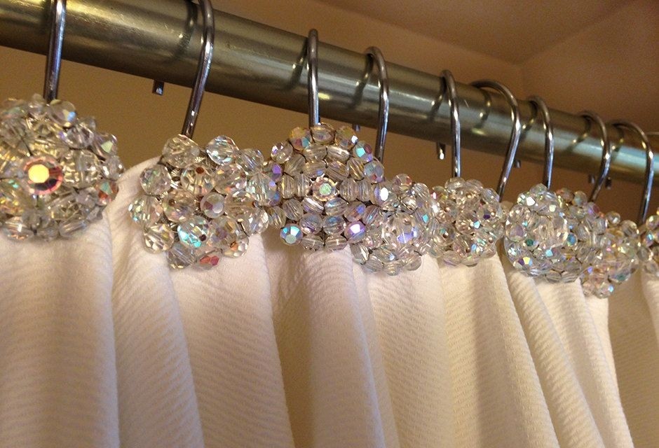 Shower curtain hooks aurora borealis vintage earrings