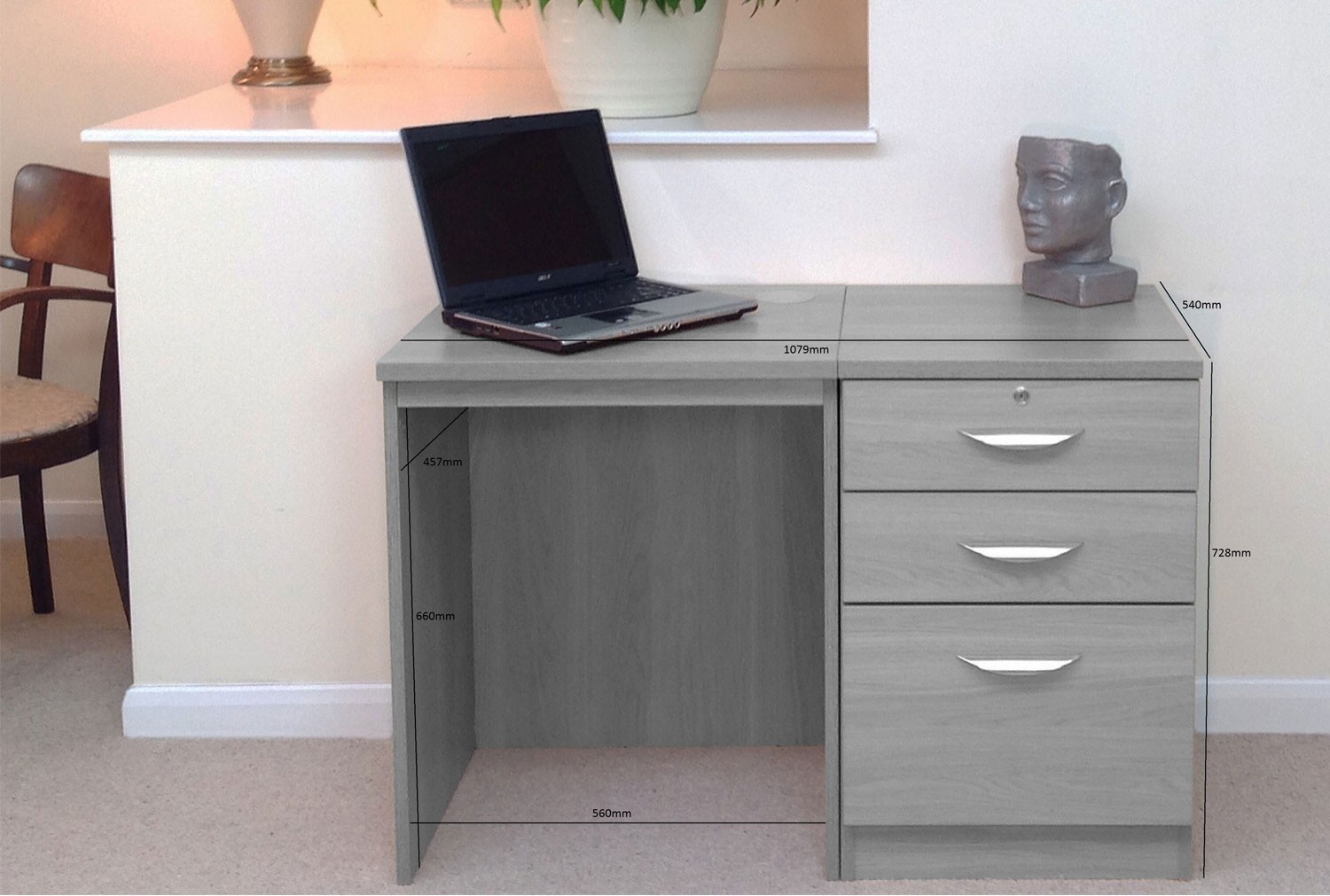 Small office desk set with 2 standard drawers 1 filing